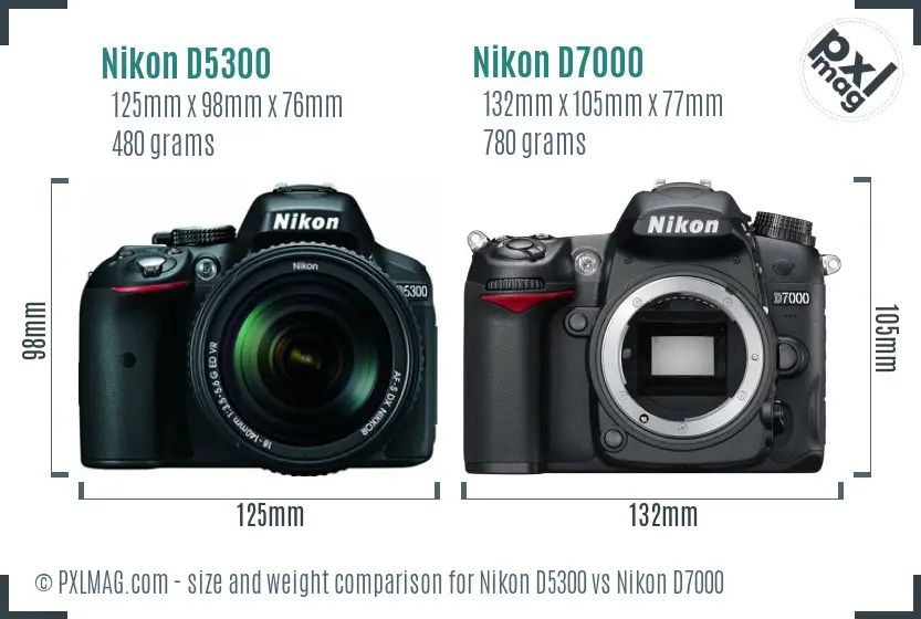 Nikon D5300 vs Nikon D7000 size comparison