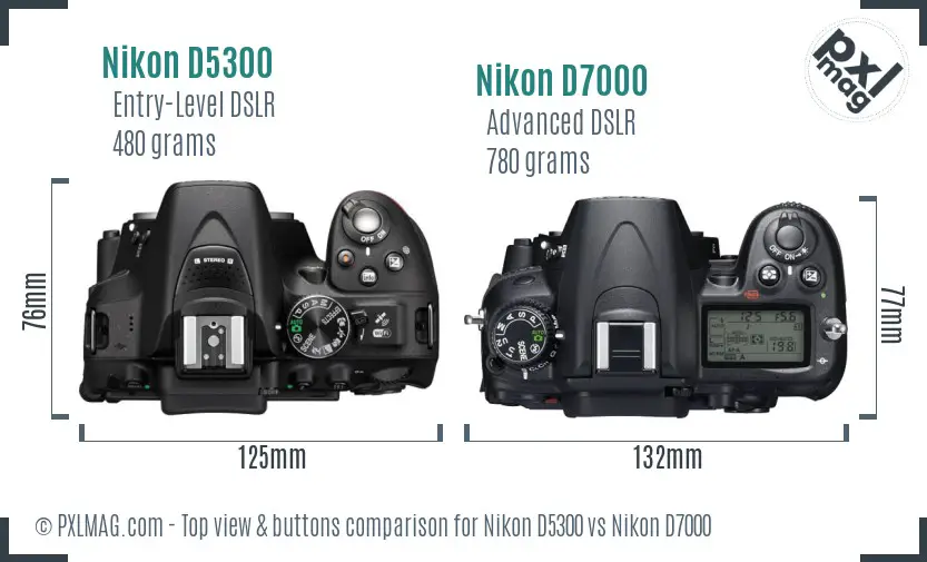 Nikon D5300 vs Nikon D7000 top view buttons comparison