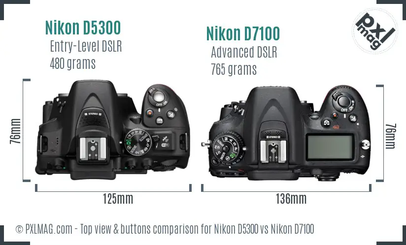 Nikon D5300 vs Nikon D7100 top view buttons comparison