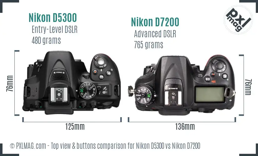 Nikon D5300 vs Nikon D7200 top view buttons comparison