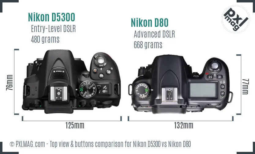 Nikon D5300 vs Nikon D80 top view buttons comparison Nikon D5300 vs Nikon D80 top view buttons comparison