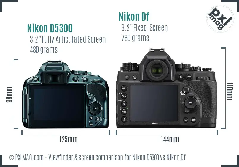 Nikon D5300 vs Nikon Df Screen and Viewfinder comparison