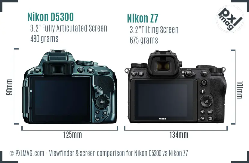 Nikon D5300 vs Nikon Z7 Screen and Viewfinder comparison