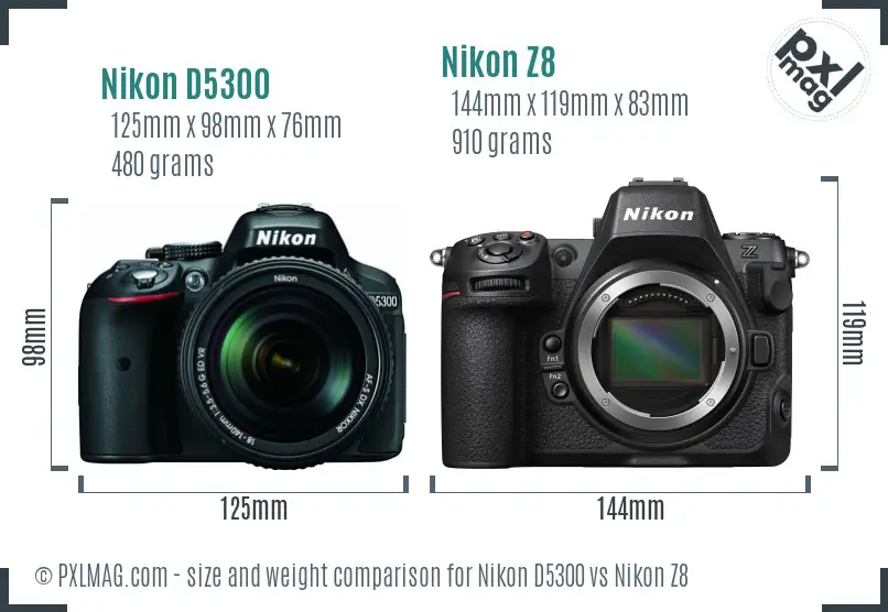 Nikon D5300 vs Nikon Z8 size comparison Nikon D5300 vs Nikon Z8 size comparison
