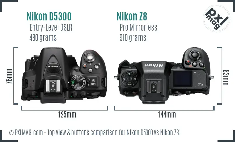 Nikon D5300 vs Nikon Z8 top view buttons comparison Nikon D5300 vs Nikon Z8 top view buttons comparison