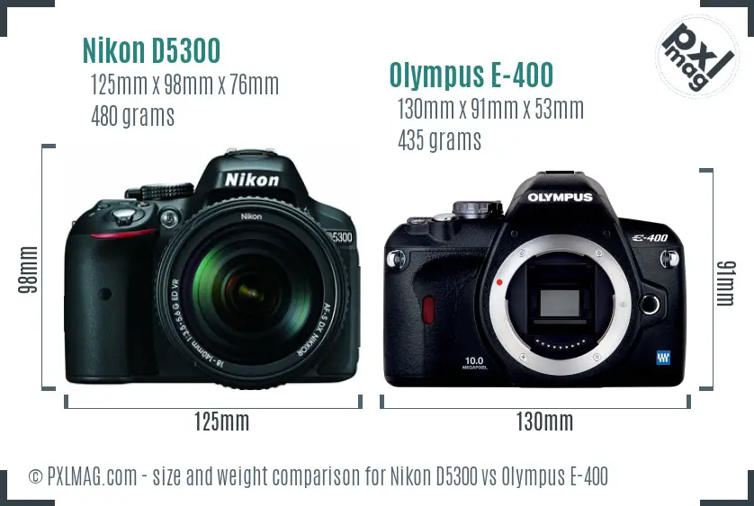 Nikon D5300 vs Olympus E-400 size comparison