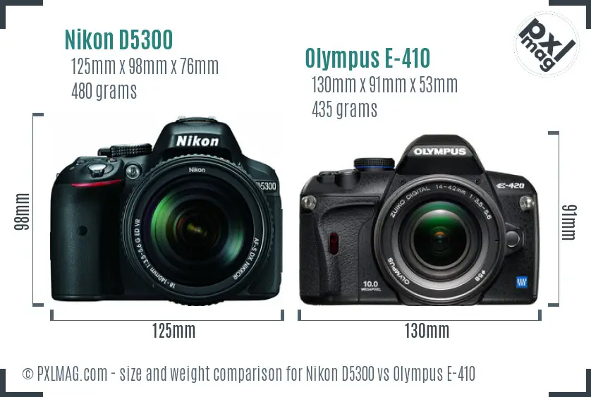 Nikon D5300 vs Olympus E-410 size comparison