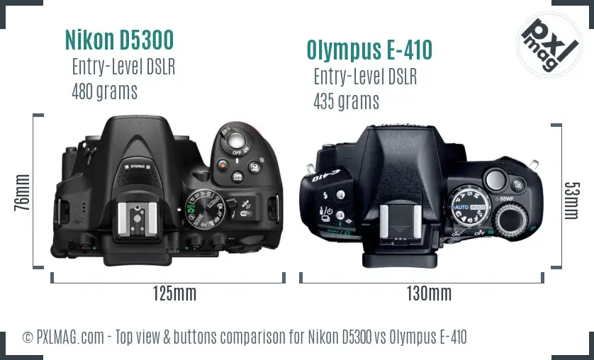 Nikon D5300 vs Olympus E-410 top view buttons comparison