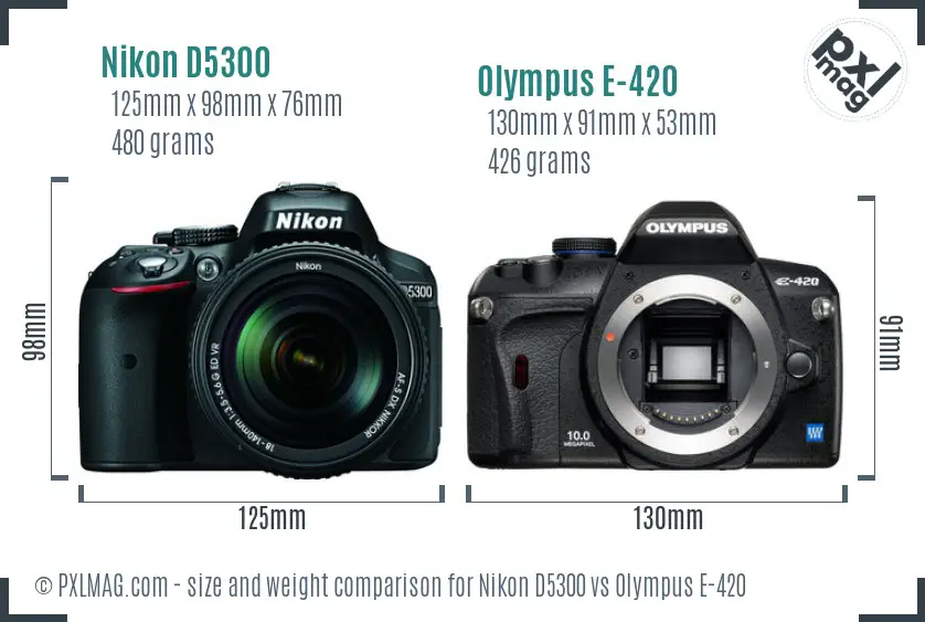 Nikon D5300 vs Olympus E-420 size comparison