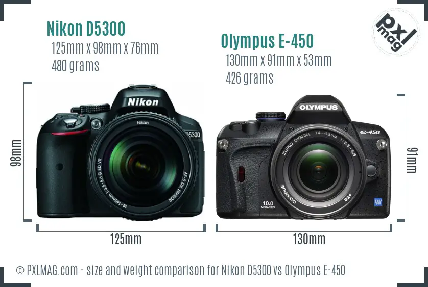 Nikon D5300 vs Olympus E-450 size comparison