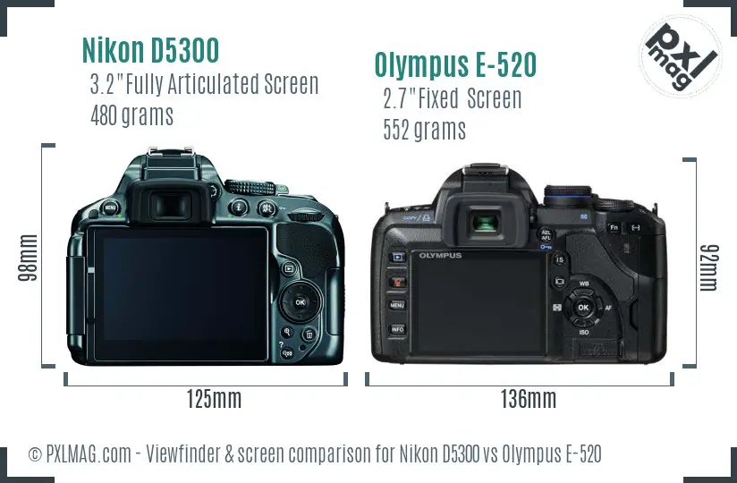 Nikon D5300 vs Olympus E-520 Screen and Viewfinder comparison