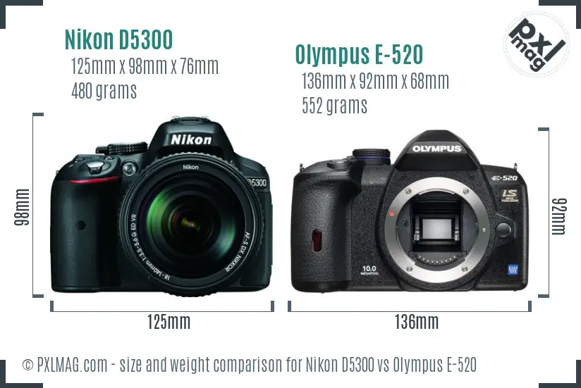 Nikon D5300 vs Olympus E-520 size comparison
