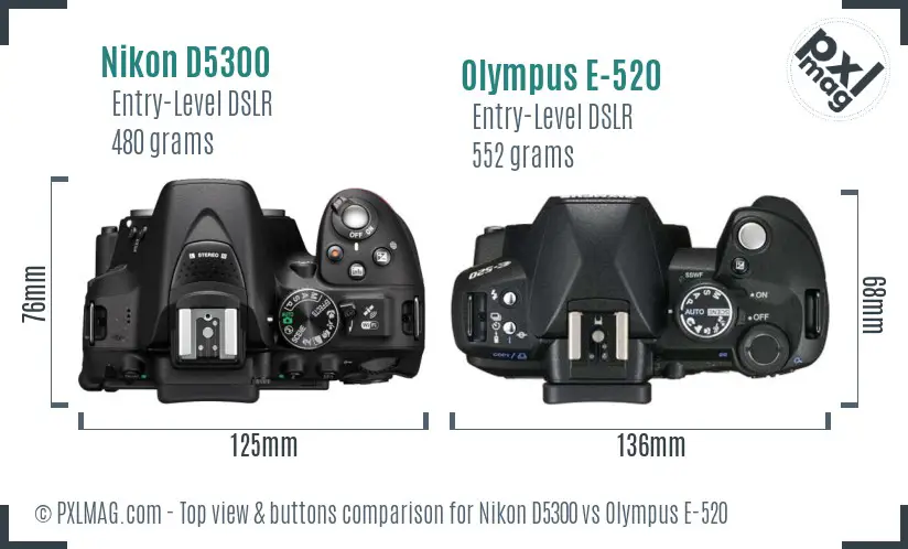 Nikon D5300 vs Olympus E-520 top view buttons comparison