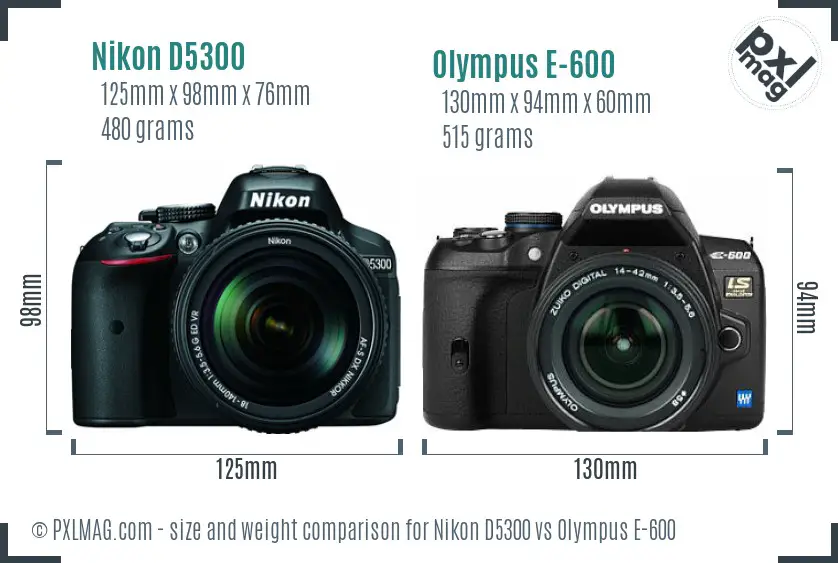 Nikon D5300 vs Olympus E-600 size comparison