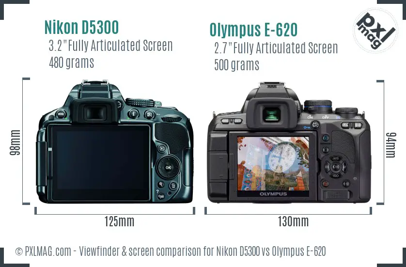 Nikon D5300 vs Olympus E-620 Screen and Viewfinder comparison