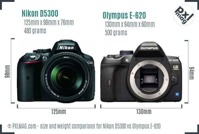 Nikon D5300 vs Olympus E-620 size comparison