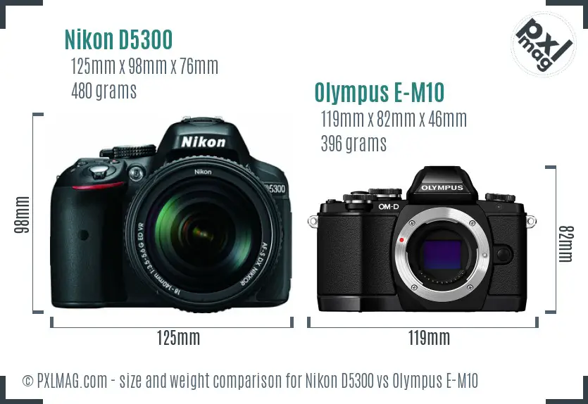 Nikon D5300 vs Olympus E-M10 size comparison Nikon D5300 vs Olympus E-M10 size comparison