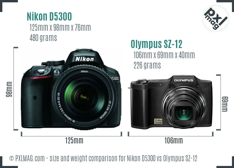 Nikon D5300 vs Olympus SZ-12 size comparison
