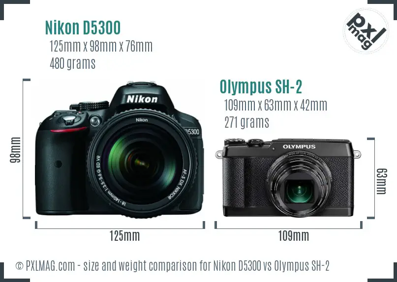 Nikon D5300 vs Olympus SH-2 size comparison Nikon D5300 vs Olympus SH-2 size comparison