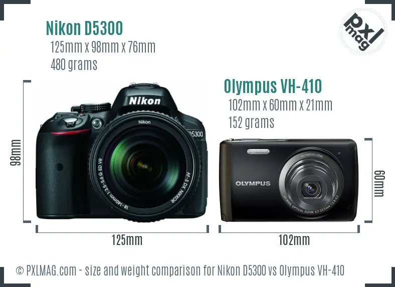 Nikon D5300 vs Olympus VH-410 size comparison