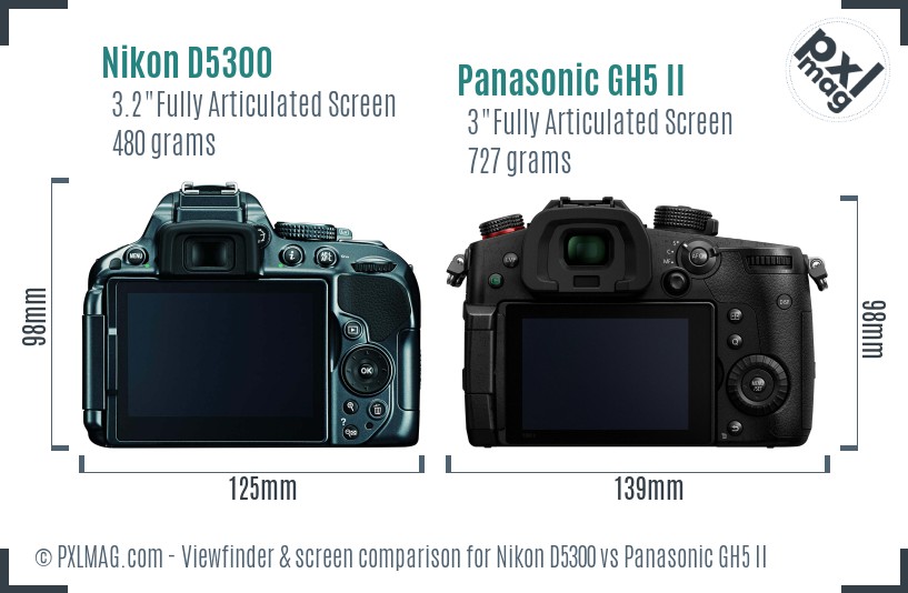 Nikon D5300 vs Panasonic GH5 II Screen and Viewfinder comparison