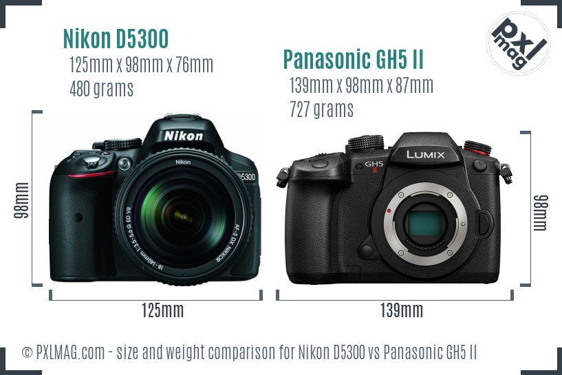 Nikon D5300 vs Panasonic GH5 II size comparison