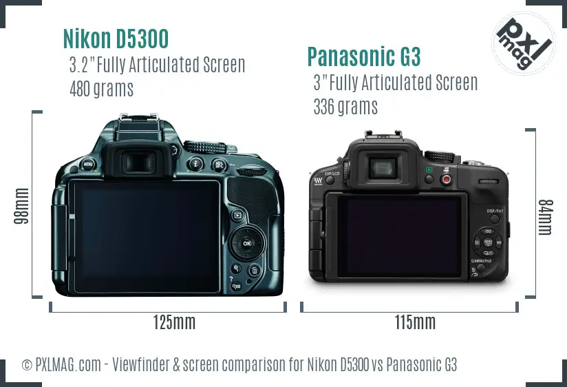 Nikon D5300 vs Panasonic G3 Screen and Viewfinder comparison