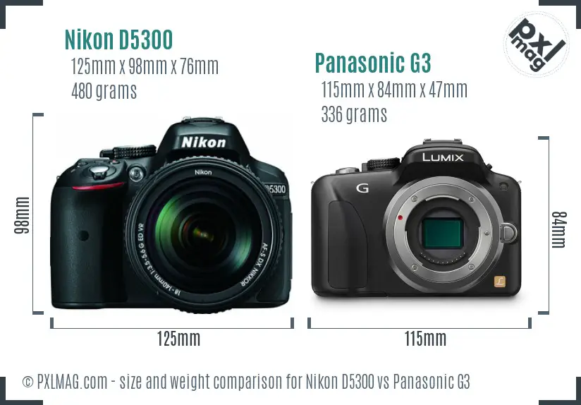 Nikon D5300 vs Panasonic G3 size comparison