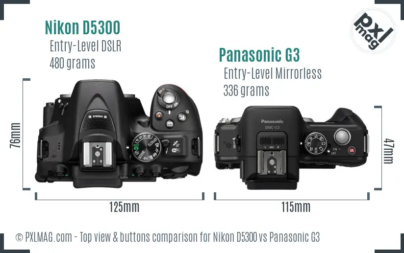 Nikon D5300 vs Panasonic G3 top view buttons comparison