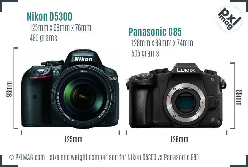 Nikon D5300 vs Panasonic G85 size comparison