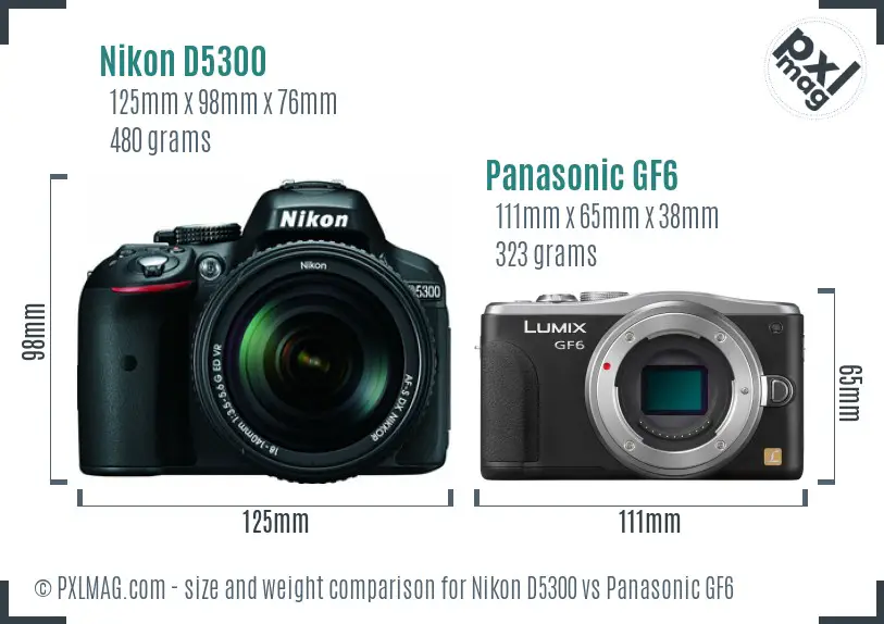 Nikon D5300 vs Panasonic GF6 size comparison Nikon D5300 vs Panasonic GF6 size comparison