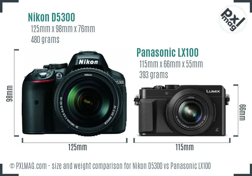 Nikon D5300 vs Panasonic LX100 size comparison Nikon D5300 vs Panasonic LX100 size comparison