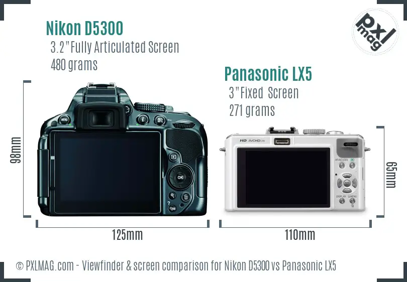 Nikon D5300 vs Panasonic LX5 Screen and Viewfinder comparison
