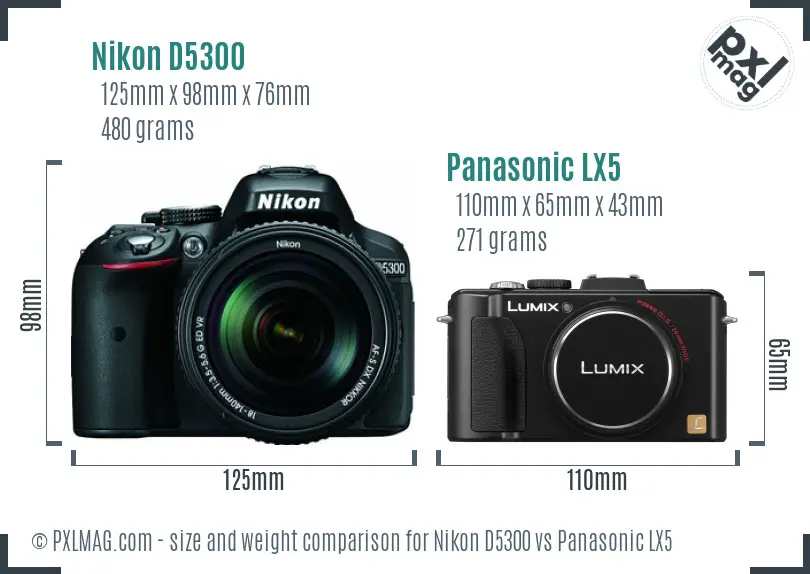 Nikon D5300 vs Panasonic LX5 size comparison