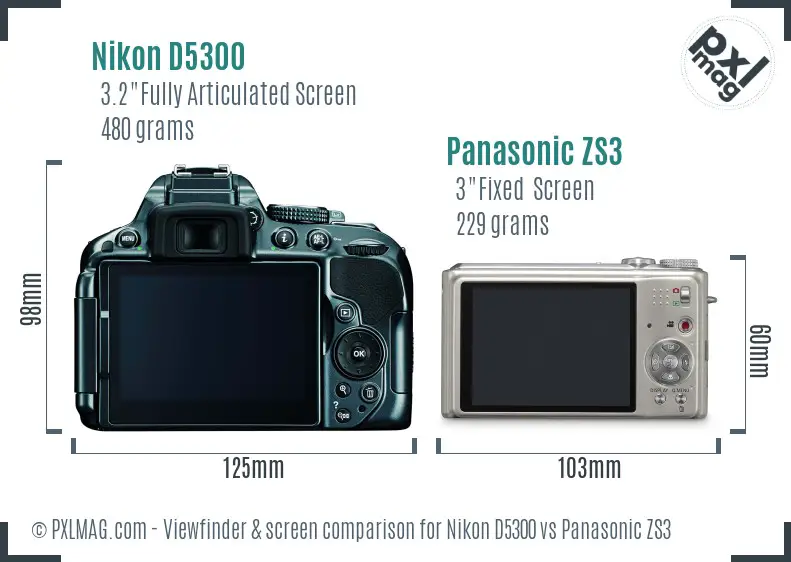Nikon D5300 vs Panasonic ZS3 Screen and Viewfinder comparison
