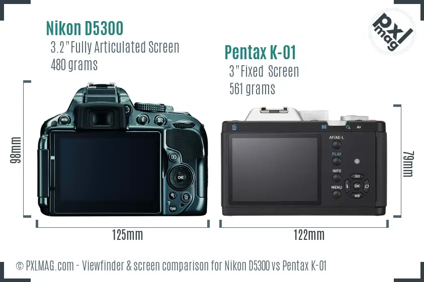 Nikon D5300 vs Pentax K-01 Screen and Viewfinder comparison