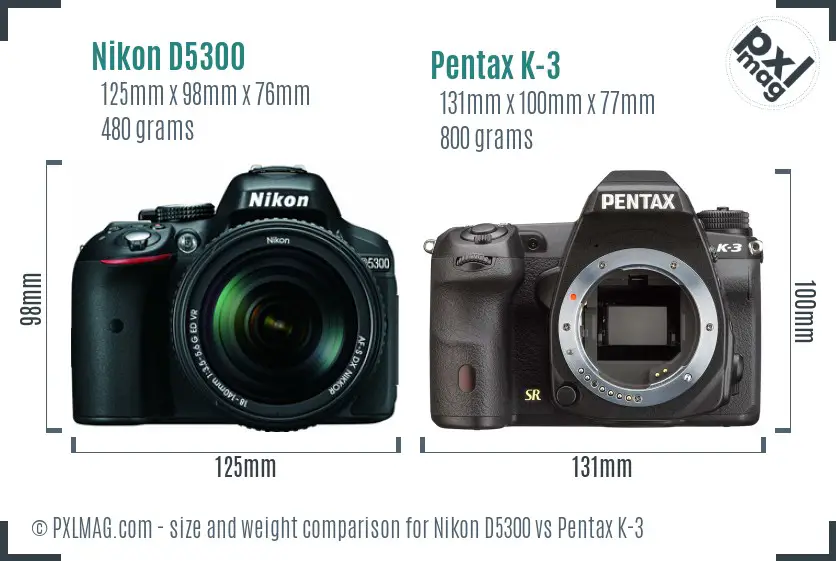 Nikon D5300 vs Pentax K-3 size comparison