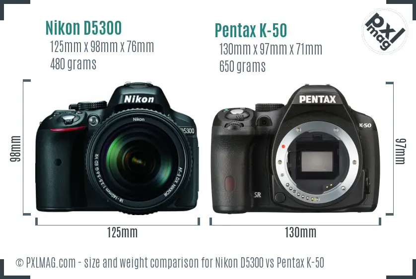 Nikon D5300 vs Pentax K-50 size comparison