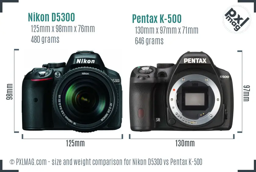 Nikon D5300 vs Pentax K-500 size comparison