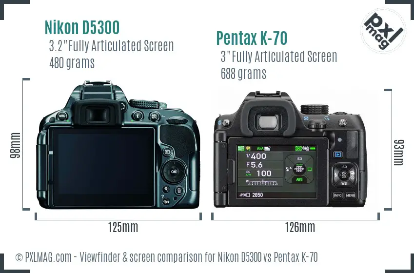 Nikon D5300 vs Pentax K-70 Screen and Viewfinder comparison