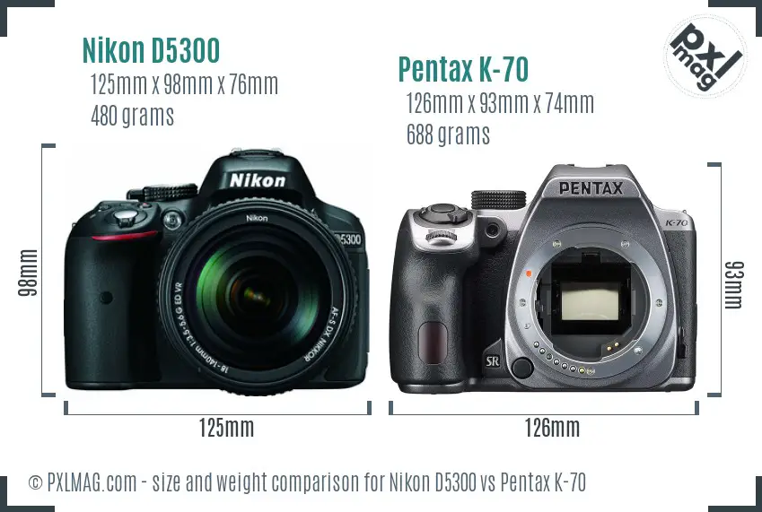Nikon D5300 vs Pentax K-70 size comparison