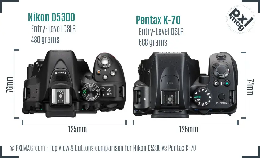 Nikon D5300 vs Pentax K-70 top view buttons comparison