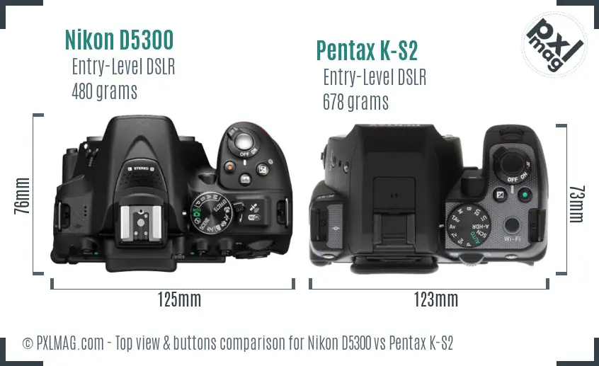 Nikon D5300 vs Pentax K-S2 top view buttons comparison