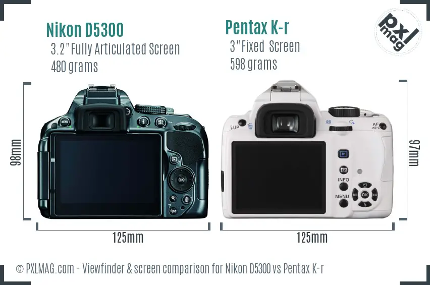 Nikon D5300 vs Pentax K-r Screen and Viewfinder comparison