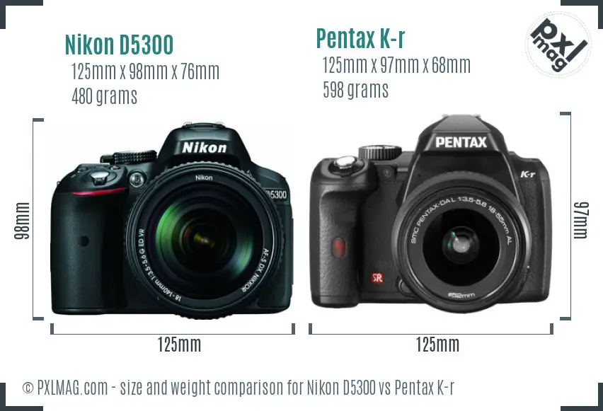 Nikon D5300 vs Pentax K-r size comparison