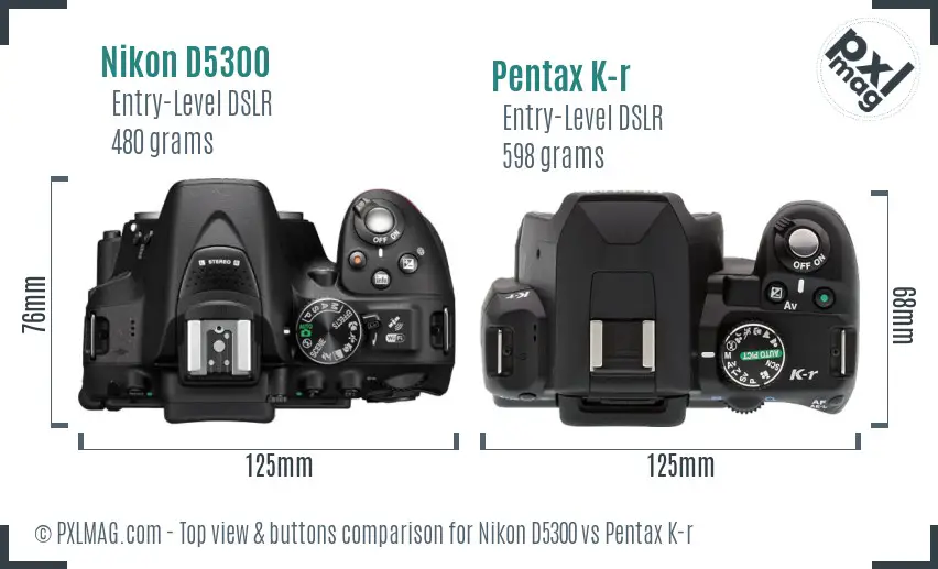 Nikon D5300 vs Pentax K-r top view buttons comparison