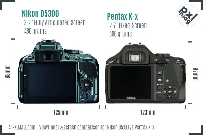 Nikon D5300 vs Pentax K-x Screen and Viewfinder comparison
