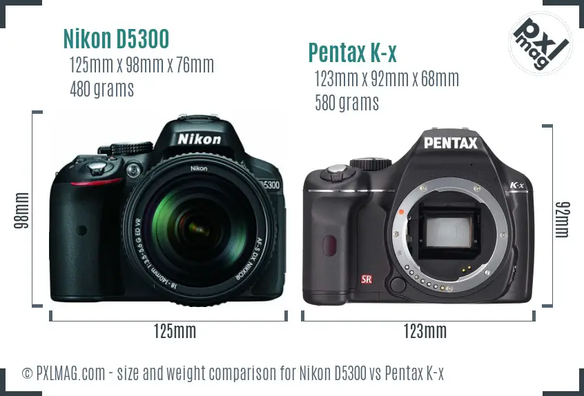 Nikon D5300 vs Pentax K-x size comparison