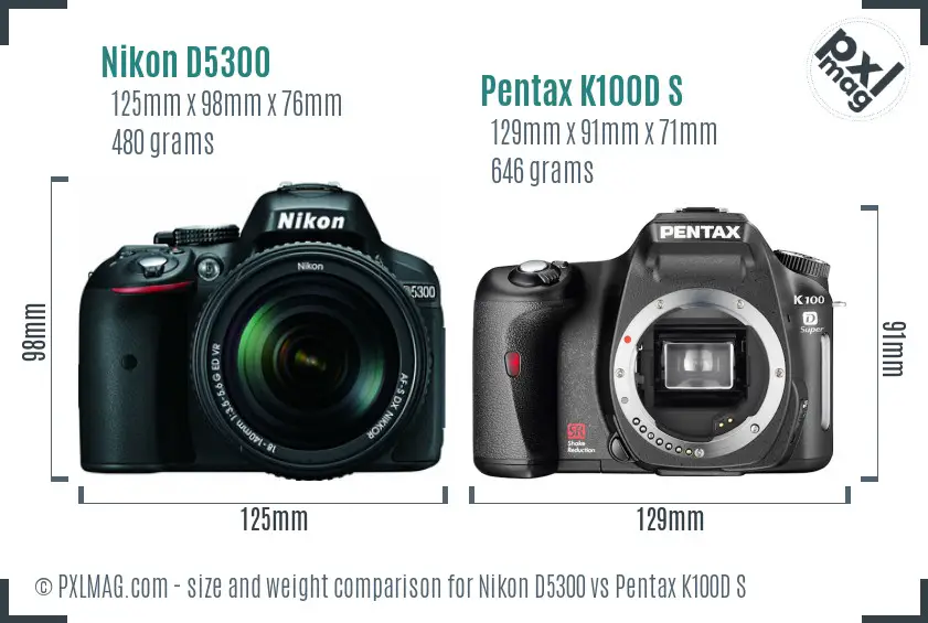 Nikon D5300 vs Pentax K100D S size comparison