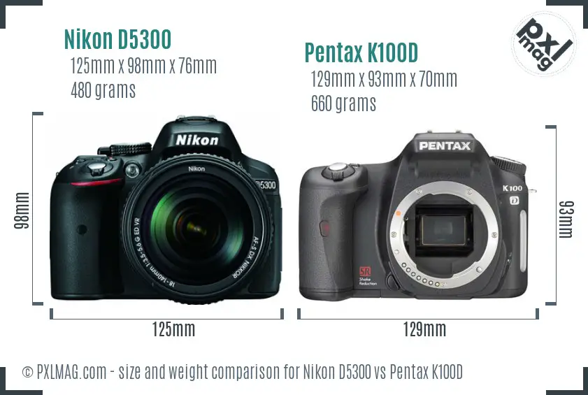 Nikon D5300 vs Pentax K100D size comparison